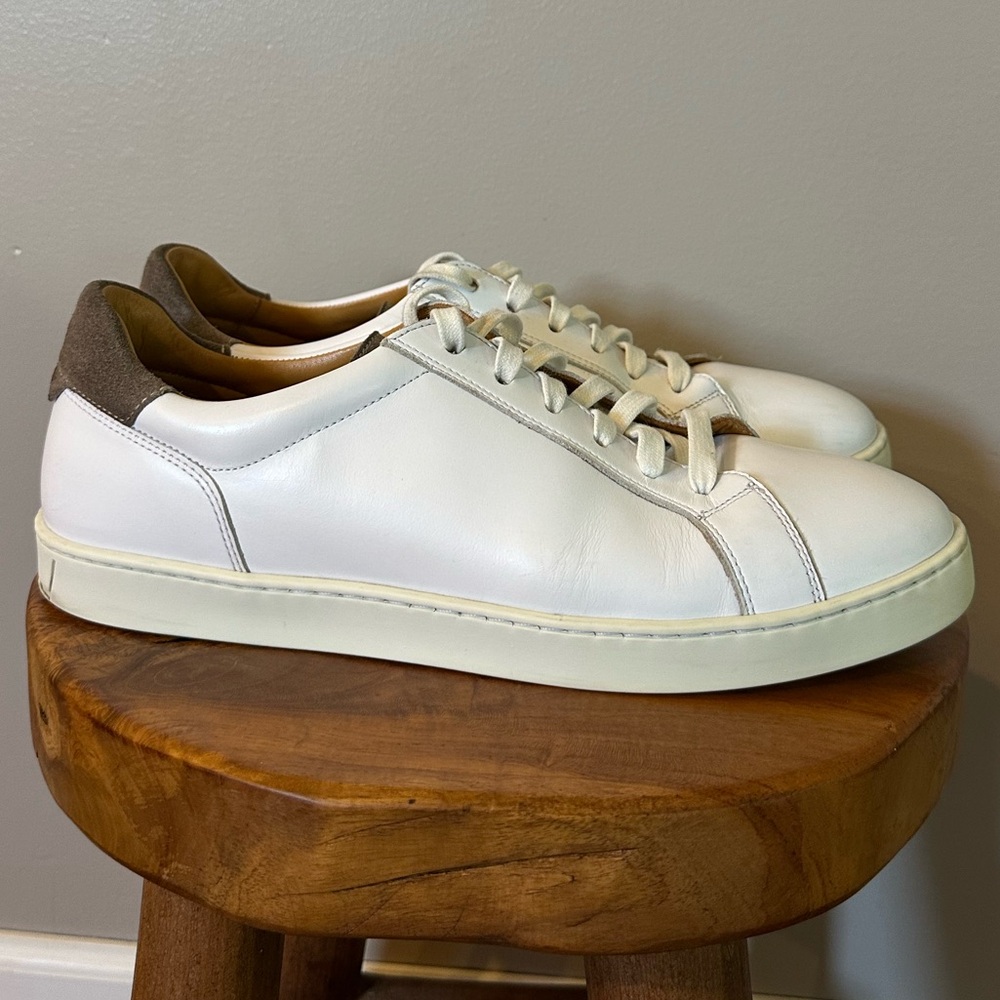 Magnanni White Leather Sneakers with Brown Accent